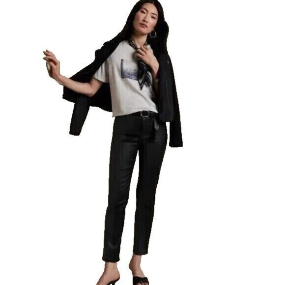 Banana Republic High Rise Skinny Coated Jean~Size 25/0~Black Leather Look L11 15 - Picture 2 of 11